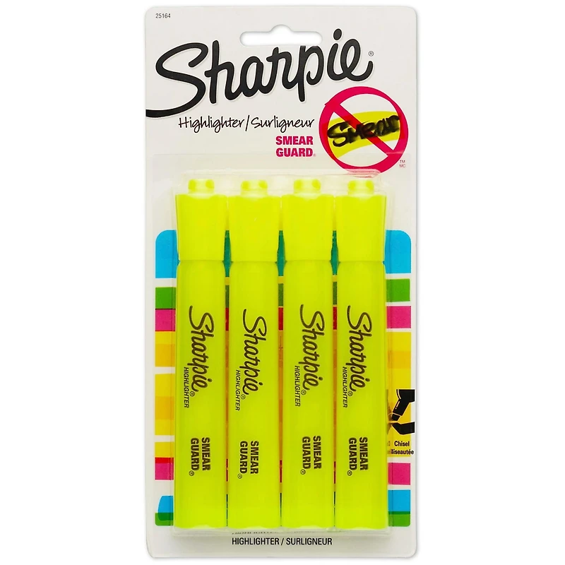 Surligneurs à réservoir Sharpie, pointe biseautée, jaune 4 pièces