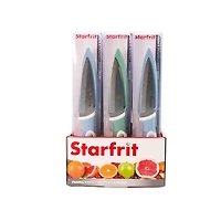 Starfrit Paring Knife, 3.5" Stainless Steel Blade, Rust & Stain Resistant, Protective Cover, Ergonomic Handle, Easy to Clean, Dishwasher Safe, Ideal for Fruits & Veggies, Peel, slice, and prep with ease using the Starfrit 3.5" paring knife. Its stainless steel blade resists rust and stains, and the ergonomic handle ensures a comfortable grip. Includes protective cover. Dishwasher safe for easy cleaning.