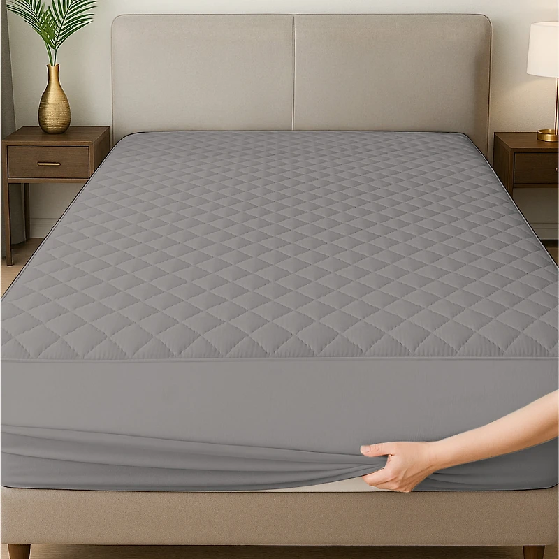 Beddora Protège-Matelas Imperméable avec Dessus Matelassé – Très Grand – Doux et Respirant – Gris Clair