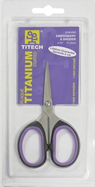 TITECH Embroidery Scissors, Titanium Finish, 4½″ (11.4 cm), 4 1/2"