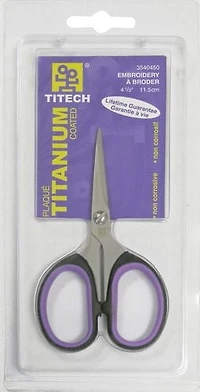 TITECH Embroidery Scissors, Titanium Finish, 4½″ (11.4 cm), 4 1/2"