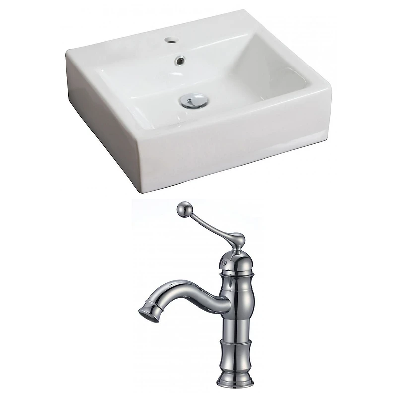 American Imaginations 21-in. W Wall Mount White Bathroom Vessel Sink Set For 1 Hole Center Faucet AI-15111