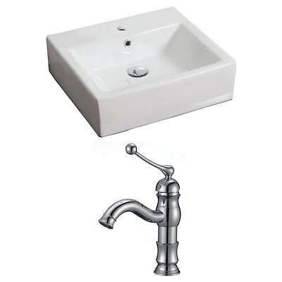 American Imaginations 21-in. W Wall Mount White Bathroom Vessel Sink Set For 1 Hole Center Faucet AI-15111
