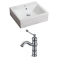American Imaginations 21-in. W Wall Mount White Bathroom Vessel Sink Set For 1 Hole Center Faucet AI-15111