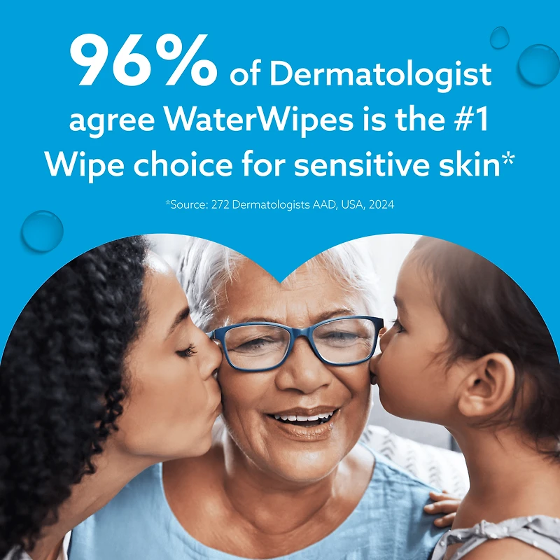 WaterWipes Sensitive+ Gentle Clean Wipes, 3-en-1 nettoie, soigne, protège, 99,9 % d'eau, non parfumées