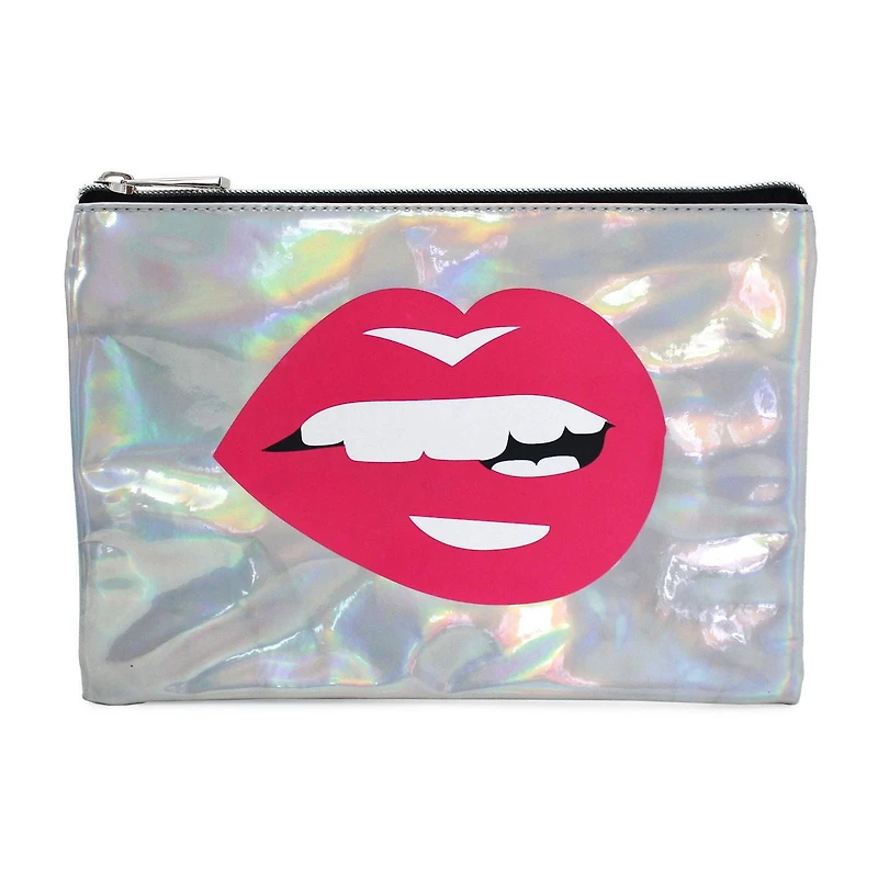 Pen+Gear Metallic Icon Pencil Pouch with Bold Lips Design and Silver Zip