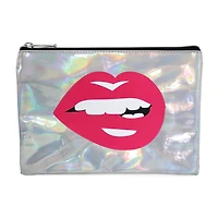 Pen+Gear Metallic Icon Pencil Pouch with Bold Lips Design and Silver Zip