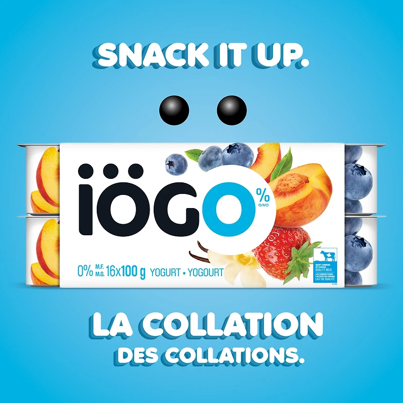 iÖGO Pots de yogourt sans matière grasse fraise/bleuet/pêche/vanille 0 %