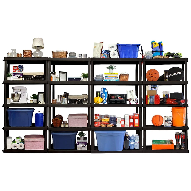 Hyper Tough Plastic Shelves Garage Storage Shelving Unit 5-Tier 73.80"H x 17.75"D x 36"W Black-750 lb Total Capacity Made In Canada
