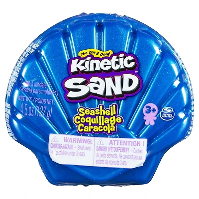 Kinetic Sand, Moule Coquillage contenant 127 g de sable bleu fluo et de sable de plage Kinetic Sand, pour les enfants à partir de 3 ans