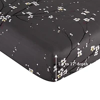 Literie toutes saisons en percale de coton à fibres longues, 600 fils au pouce carré, motif floral gris, motif de fleurs de prunier