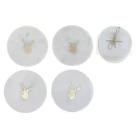 Lot De 4 Sous-Verres Ronds En Marbre Blanc Avec Incrustations En Laiton En Forme De Tête De Cerf (10 X 10 Cm)