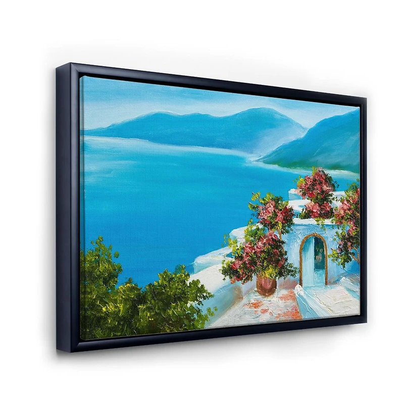 Designart Maison Près De La Mer Fleurs Colorées I ART MURAL À CADRE FLOTT