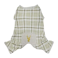 Way to Celebrate Vêtements pour chiens: Pyjama en molleton pour chiens, carreaux ivoire avec une sérigraphie scintillante de renne, taille XS-XL