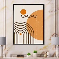 Designart Abstract Rainbow Sun and Moon In Earth Tones II FLOAT FRAME WALL ART
