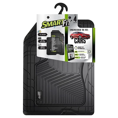Smart Fit 4pc tapis de sol en caoutchouc noir pour voiture