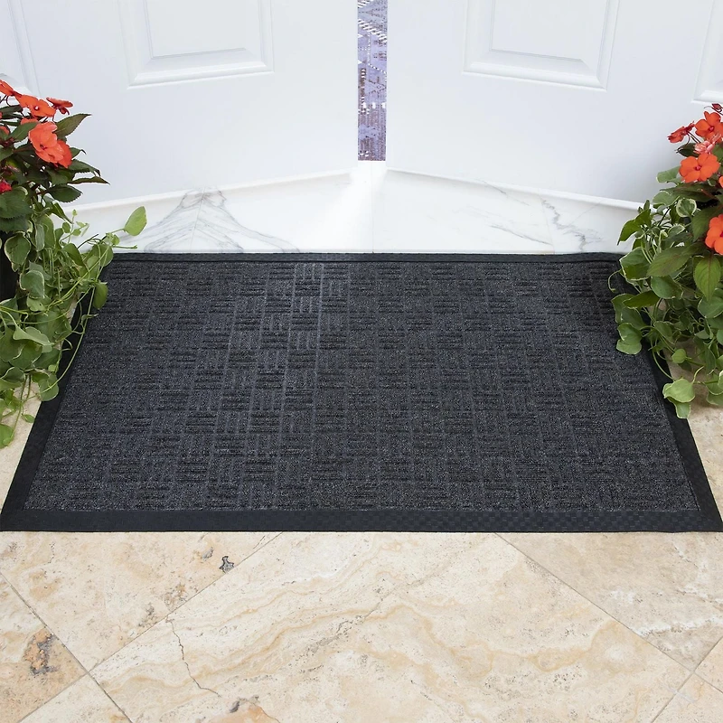 Ottomanson Rubber Collection Non-Slip Doormat, 18" X 30", Black