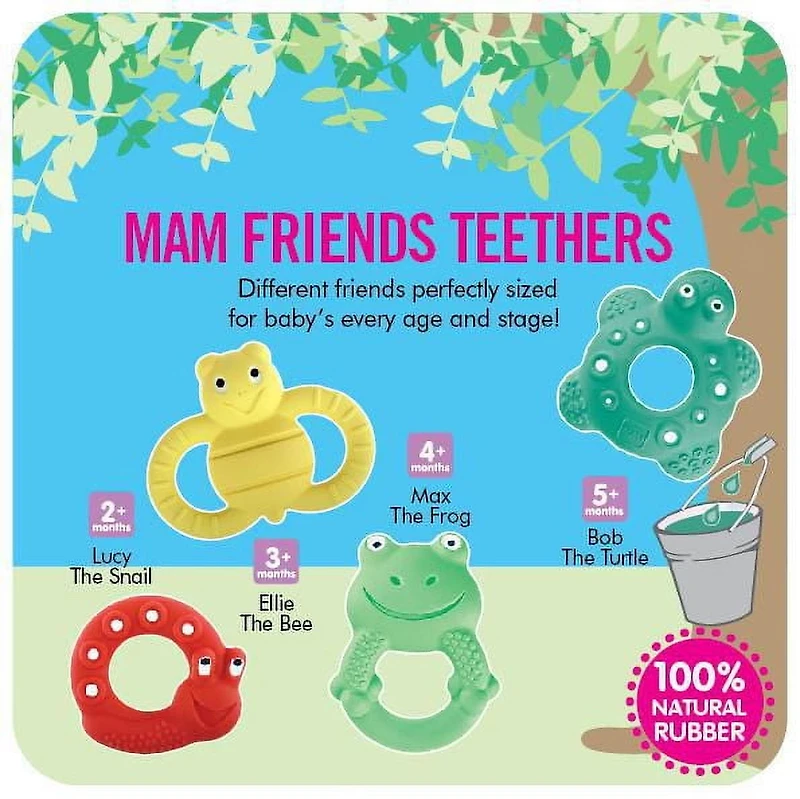 MAM Friends Lucy the Snail 100% Natural Rubber Developmental Teething Toy, 2+ Months, 1-Count, Unisex
