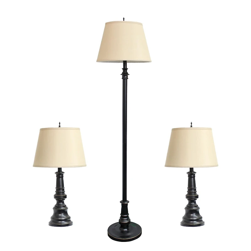 Ensemble de trois lampes Elegant Designs en bronze (2 lampes de table, 1 lampadaires)