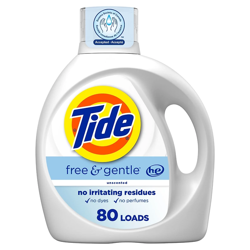 Tide Free & Gentle Liquid Laundry Detergent, Tide Laundry Detergent, Clean Laundry Detergent, 3.1L