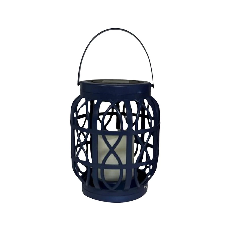LED Solar Basket Weave Lantern With Faux Candle Black