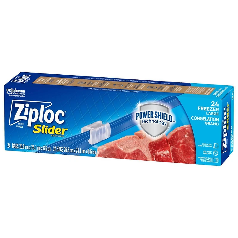Ziploc Sacs de congélation Slider grand format pour la conservation des aliments, Technologie Power Shield 24 sacs