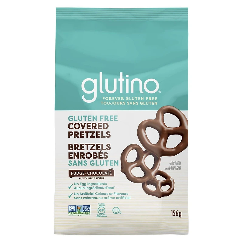 Glutino Gluten Free Fudge Covered Pretzels - No Artificial Colours or Flavours - No Egg Ingredients - Non-GMO Project Certified and Kosher - Certified Chocolate Covered Pretzels - 156 g (1 x 156 g)