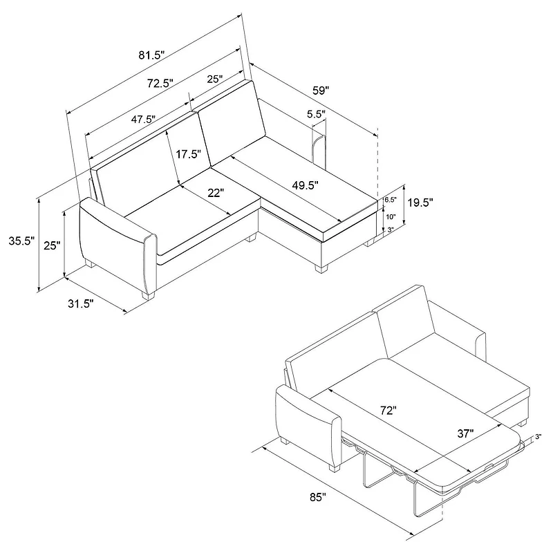 Noah Sectional Sofa Bed with Storage, Twin, Green Velvet