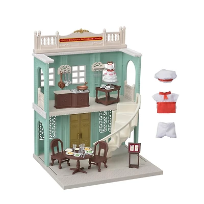 Town Series Delicious Restaurant Calico Critters, Ensemble de jeu de maison de poupée tendance avec meubles et accessoires