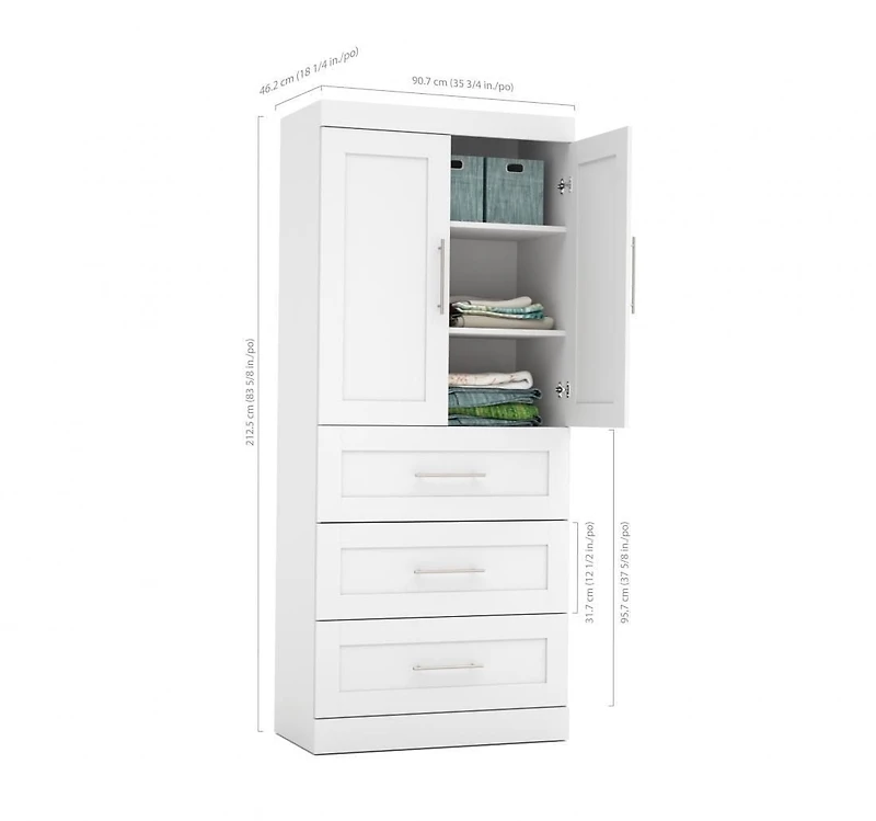 Pur by Bestar 36" Storage Unit with 3-drawer Set And Doors