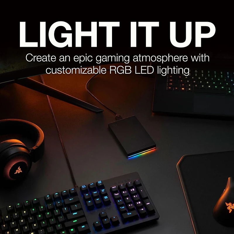 Seagate FireCuda Gaming Hard Drive External Hard Drive 1TB - USB 3.2 Gen 1, RGB LED Lighting for PC and Mac with Rescue Services (STKL1000400), Seagate 1TB HDD