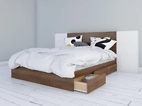 Nexera Lit rangement et tête de lit Foliage avec 2 panneaux extension, Noyer et Blanc