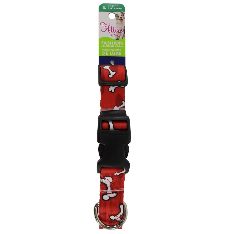 Pet Attire by Coastal Large 18-26" Red Bones Adjustable Dog Collar, Large Adjustable Collar