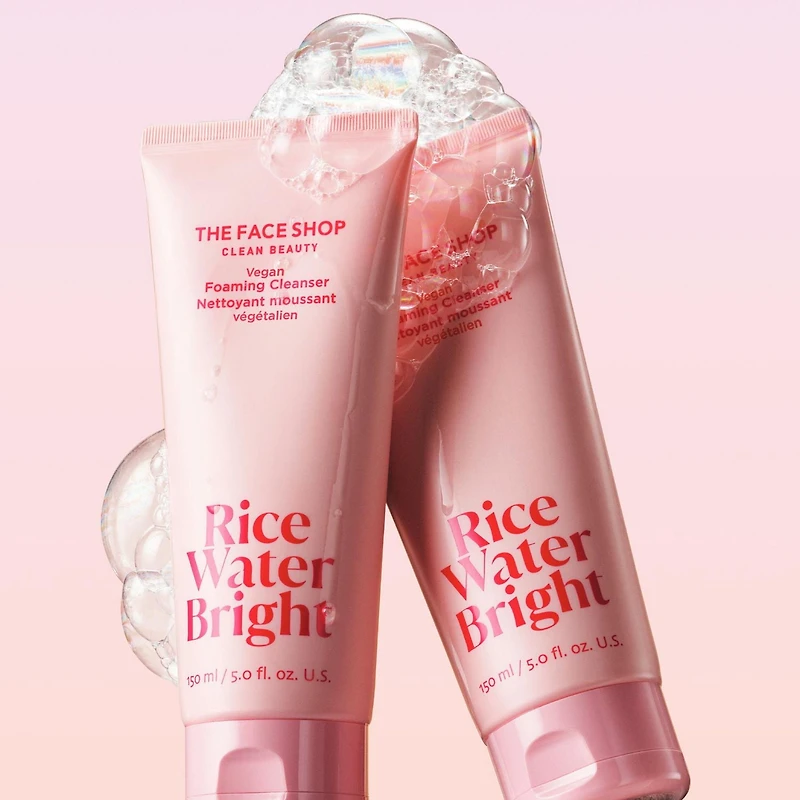 THE FACE SHOP Rice Water Bright Vegan Foaming Cleanser with Ceramide, Sulfate-Free, Clean, Korean Skin Care, Hydrating Daily Cleanser