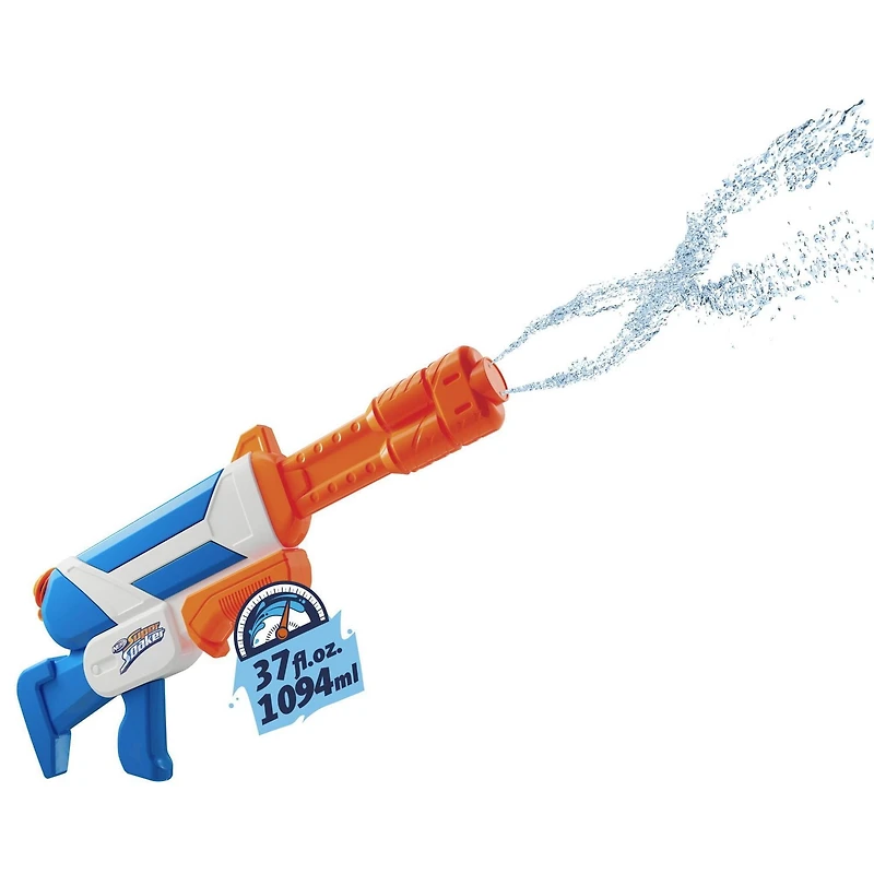 Nerf Super Soaker, blaster à eau Twister, tire 2 jets d'eau torsadés, mécanisme à pompe, jeu d'eau d'extérieur pour enfants, ados et adultes