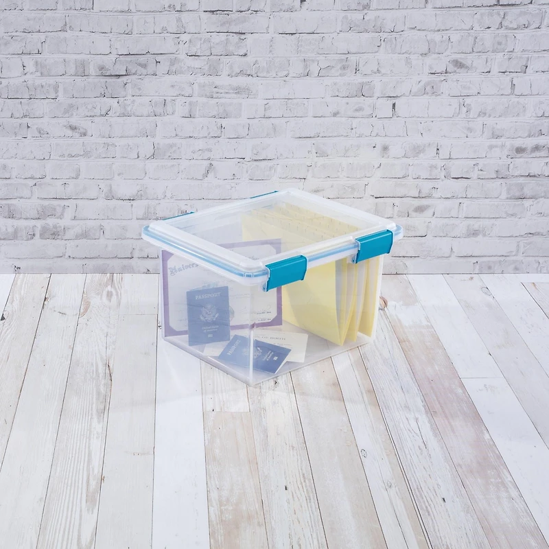 Sterilite Liter Gasket Box, Weather-Resistant Clear Storage Bin with Latch