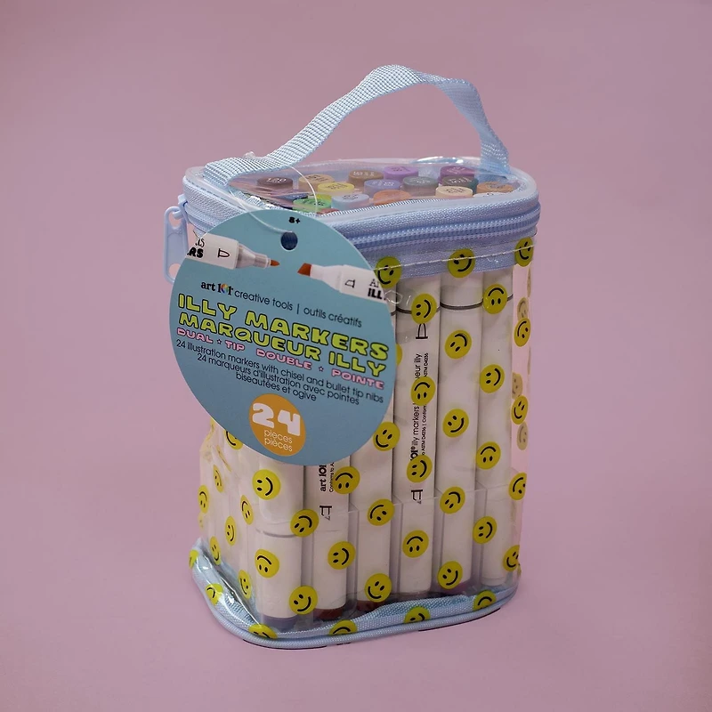 Pochette de marqueurs Art 101 Illy, édition Smiley Face, 24 pièces