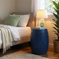 Homy Casa Lace-Cut Barrel-Shaped End Table for Patio, Garden, or Living Room
