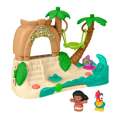 Fisher-Price LP Princesses Disney Village d’aventure de Moana Coffret de jeu Little People inspiré d’une île, avec 3 étages de création d’histoires et les figurines Moana Princesses Disney et Heihei