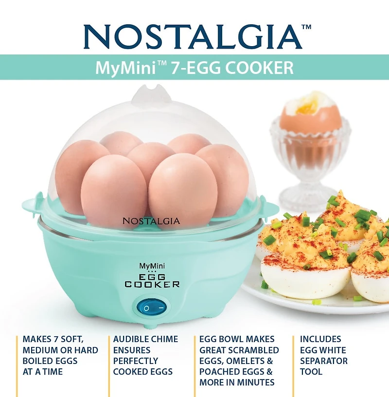 Retro Premium 7-Egg Capacity Electric Egg Cooker, Aqua