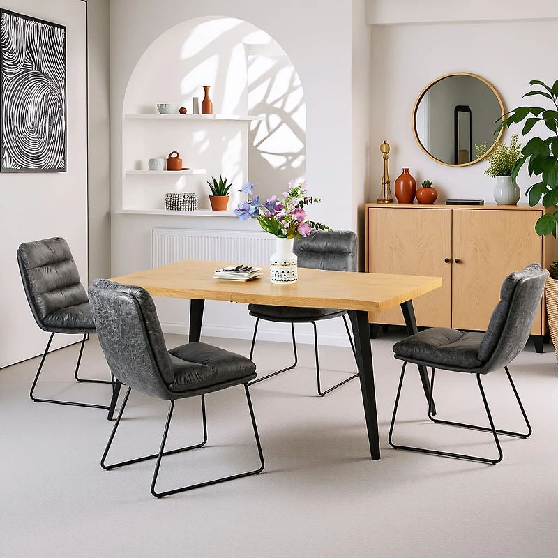 Ensemble de salle à manger 5 pièces Homy Casa - Table rectangulaire et 4 chaises industrielles pour 4 personnes