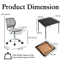 Ensemble bureau pliant et chaise pivotante ergonomique pour enfants Homy Casa, hauteur d'assise réglable, table de jeu avec plateau en PVC souple, bureau noir