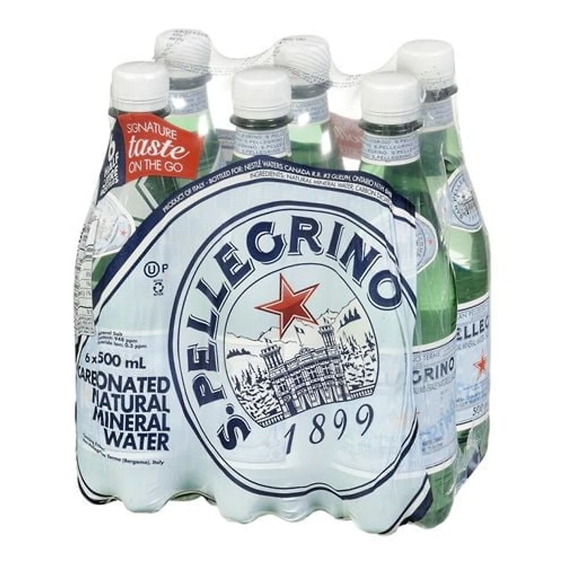 SAN PELLEGRINO Sparkling Carbonated Water – 6x500 mL Bottle, 6 x 500ML Bottles