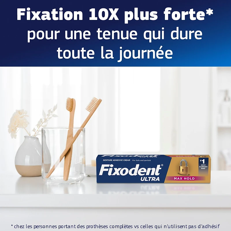 Adhésif sûr pour prothèses Fixodent Ultra Tenue maximale 62 g, paquet de 2