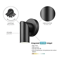 Projecteur convertible pour le mur ou le plafond de 4,5 po à DEL intégrées, noir mat à tête pivotante