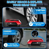 Gonfleur de pneu Bullseye 12 V CC – Gonflage rapide en 2 minutes, arrêt automatique, max 150 PSI, rangement facile du cordon, manomètre numérique, affichage LED