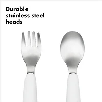 OXO Tot - Fork & Spoon Set - Baby Feeding Stainless Steel Sized for Little Mouths from 12 Months and Up - Gray