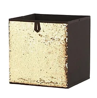 Bac de rangement Cube, face avant avec sequin doré, pliable lorsqu'il n'est pas utilisé.