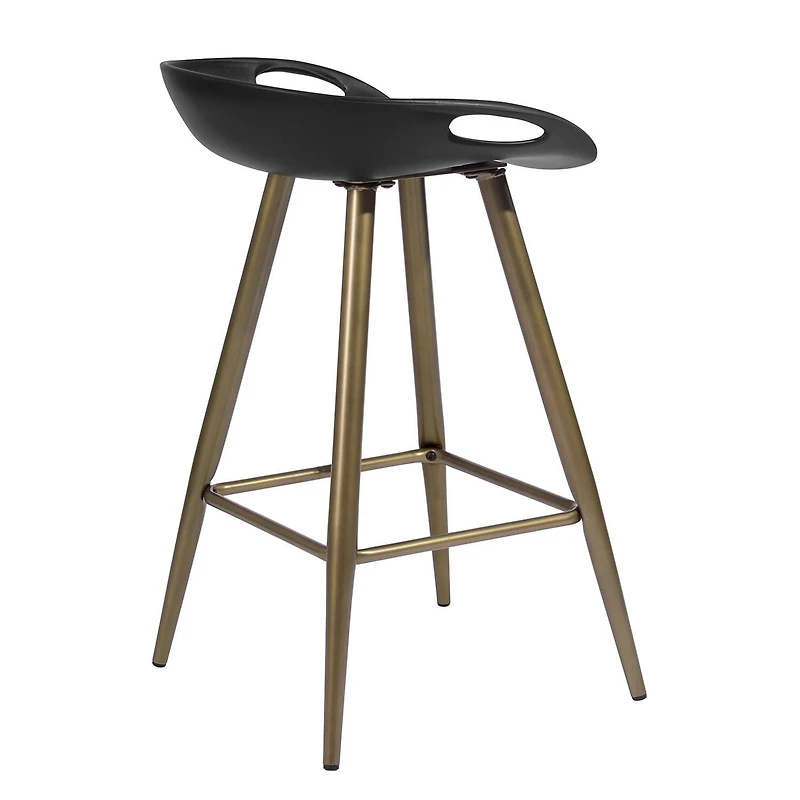Lot de 2 tabourets de bar modernes, tabourets de bar à hauteur de comptoir avec pieds dorés et repose-pieds, chaises de bar sans accoudoirs pour îlot de cuisine, bureau à domicile, noir