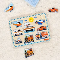 Melissa & Doug Vehicles Sound Puzzle - Wooden Peg Puzzle With Light-Activated Sound Effects (8 pcs), Wooden Peg Puzzle